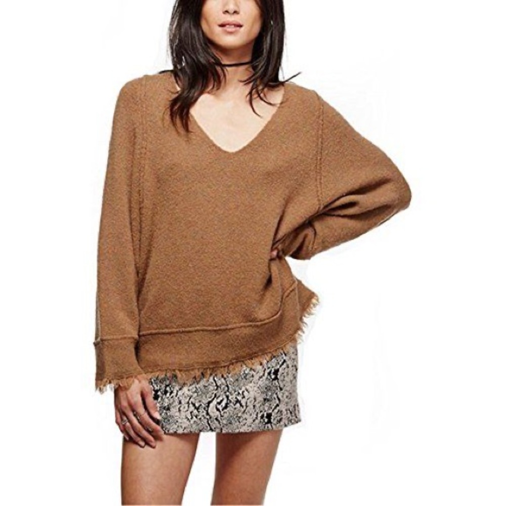 Free People Wool and Linen Fuzzy Sweater in Brown, Size Small